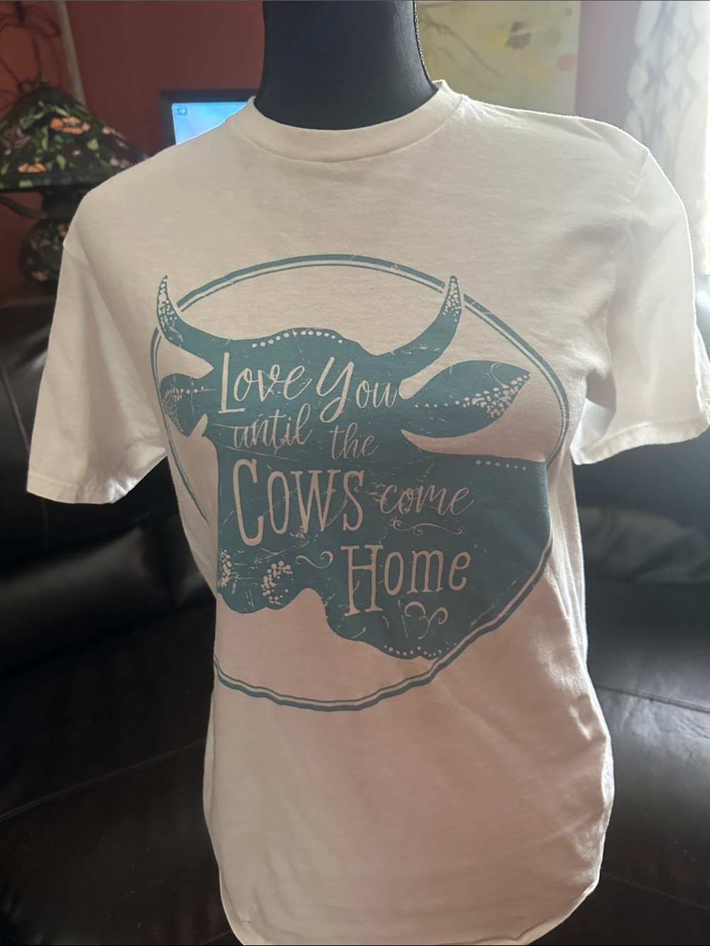 Love You Until the Cows Come Home Graphic Tee - White/Teal